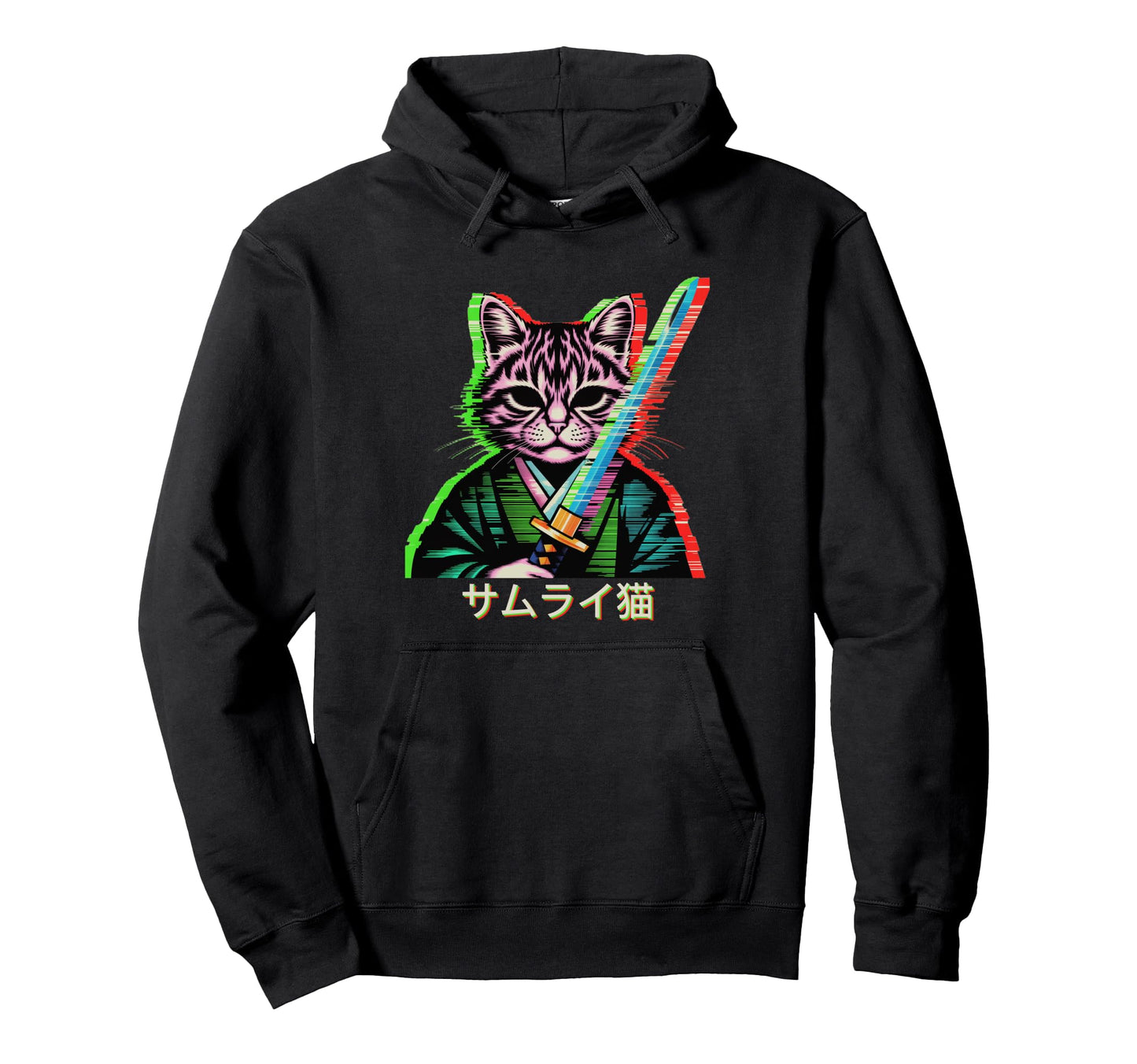 Japanese Vaporwave Samurai Cat Vaporwave Hoodie - Unique Graphic Men Women - T-Shirt, Sweatshirt, Hoodie