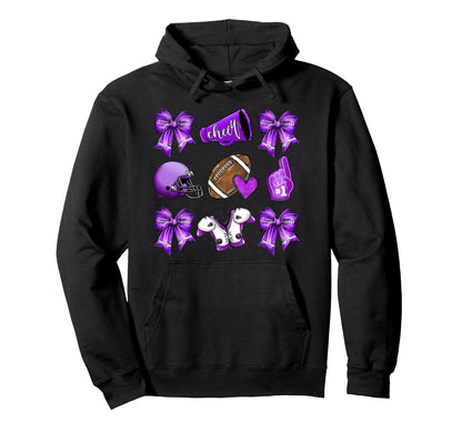 Purple Football Mom Coquette Bows Game Day Hoodie - Novelty Apparel Unisex - T-Shirt, Sweatshirt, Hoodie