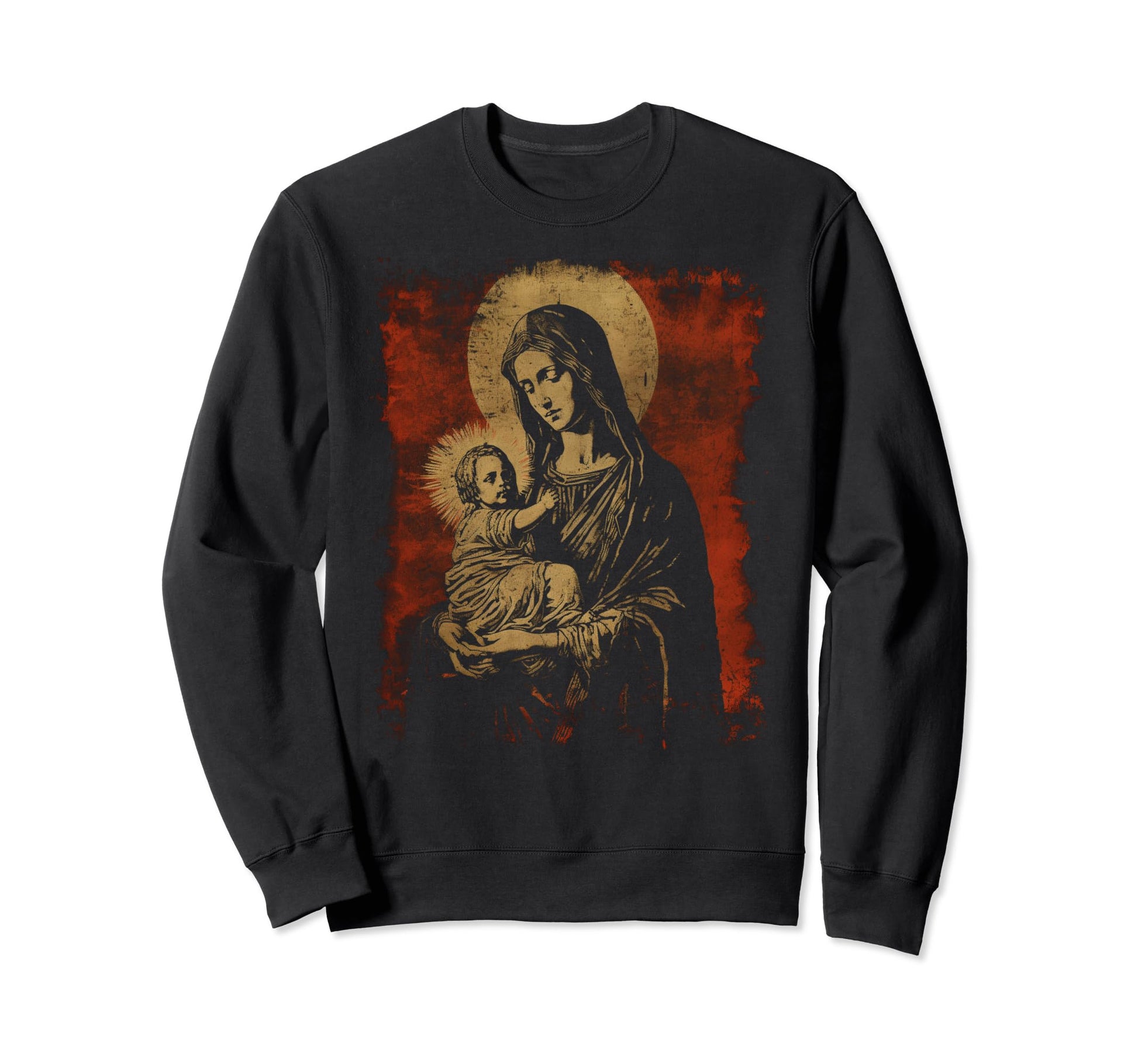 Mary Jesus Distressed 90S Goth Sweatshirt - Trendy Graphic for Adults - T-Shirt, Sweatshirt, Hoodie