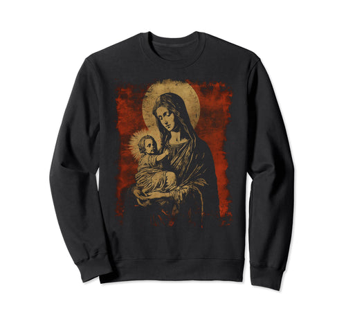 Mary Jesus Distressed 90S Goth Sweatshirt - Trendy Graphic for Adults - T-Shirt, Sweatshirt, Hoodie