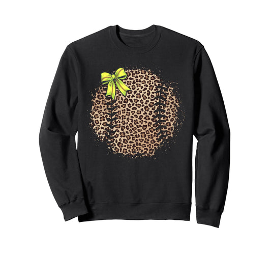 Softball Mom Leopard Coquette Bow Sweatshirt - Novelty Apparel for Adults - T-Shirt, Sweatshirt, Hoodie