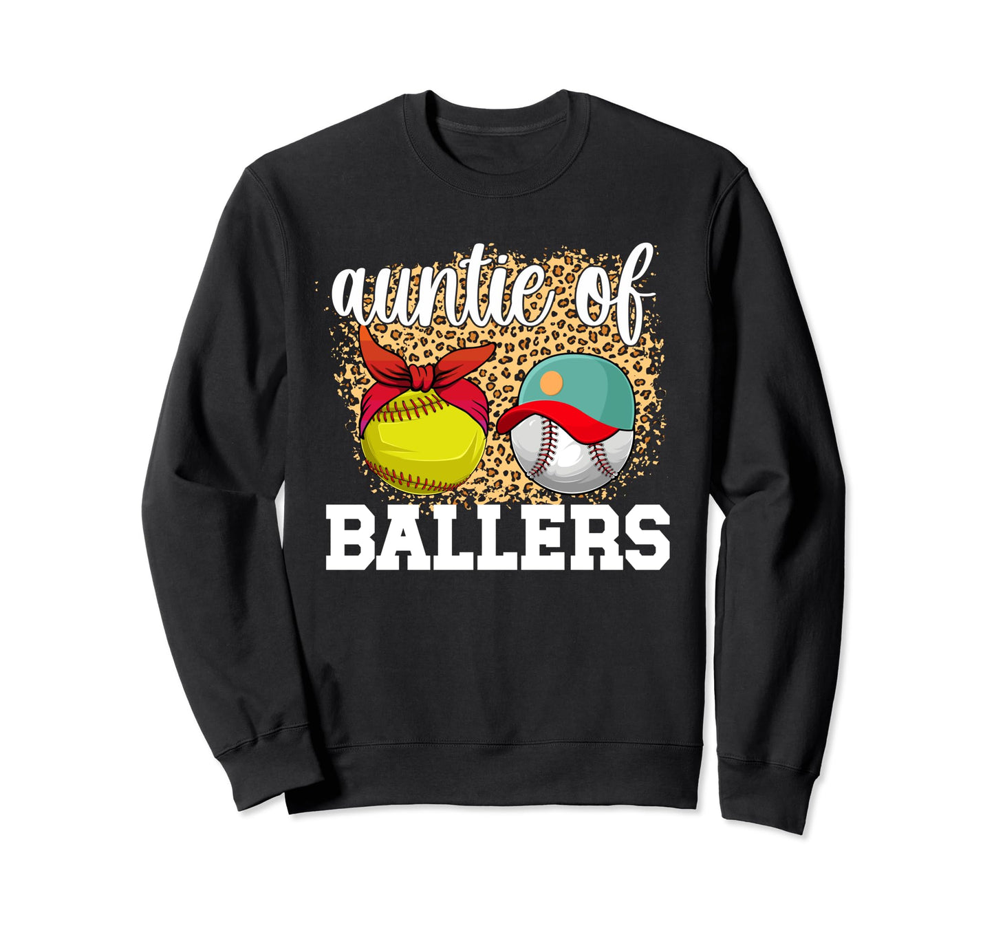 Auntie Ballers Leopard Softball Sweatshirt - Unique Graphic Men Women - T-Shirt, Sweatshirt, Hoodie
