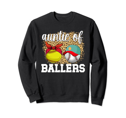 Auntie Ballers Leopard Softball Sweatshirt - Unique Graphic Men Women - T-Shirt, Sweatshirt, Hoodie