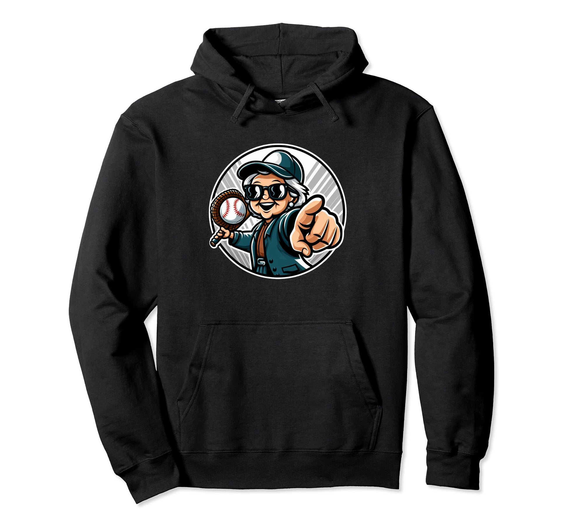 Baseball Player Grand Mother Fan Pointing Hoodie - Custom Art Print Unisex - T-Shirt, Sweatshirt, Hoodie
