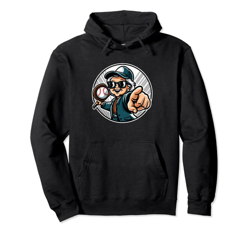 Baseball Player Grand Mother Fan Pointing Hoodie - Custom Art Print Unisex - T-Shirt, Sweatshirt, Hoodie