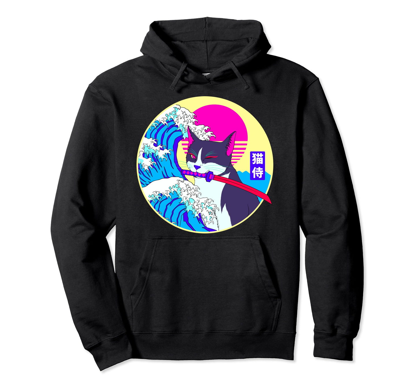Samurai Cat Great Wave Japanese Hoodie - Novelty Apparel Men Women - T-Shirt, Sweatshirt, Hoodie