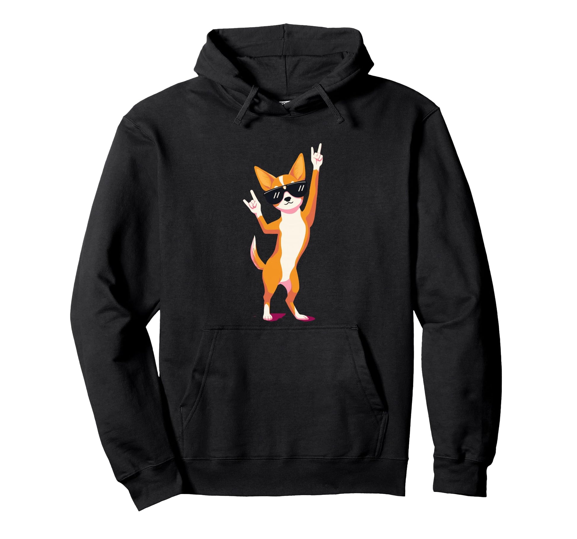 Chihuahua Dog Dancing Rock Hand Sign Hoodie - Novelty Apparel for Adults - T-Shirt, Sweatshirt, Hoodie