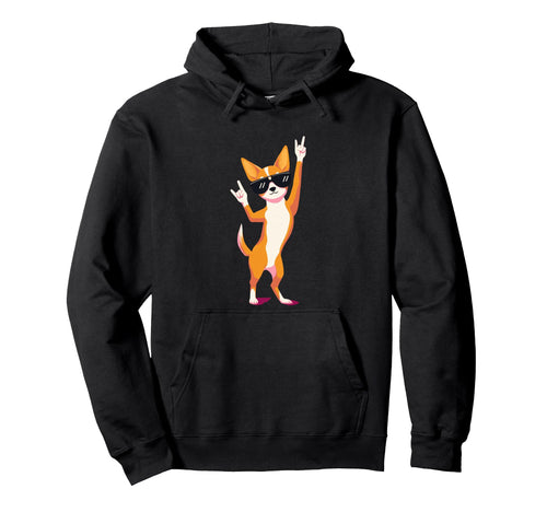 Chihuahua Dog Dancing Rock Hand Sign Hoodie - Novelty Apparel for Adults - T-Shirt, Sweatshirt, Hoodie