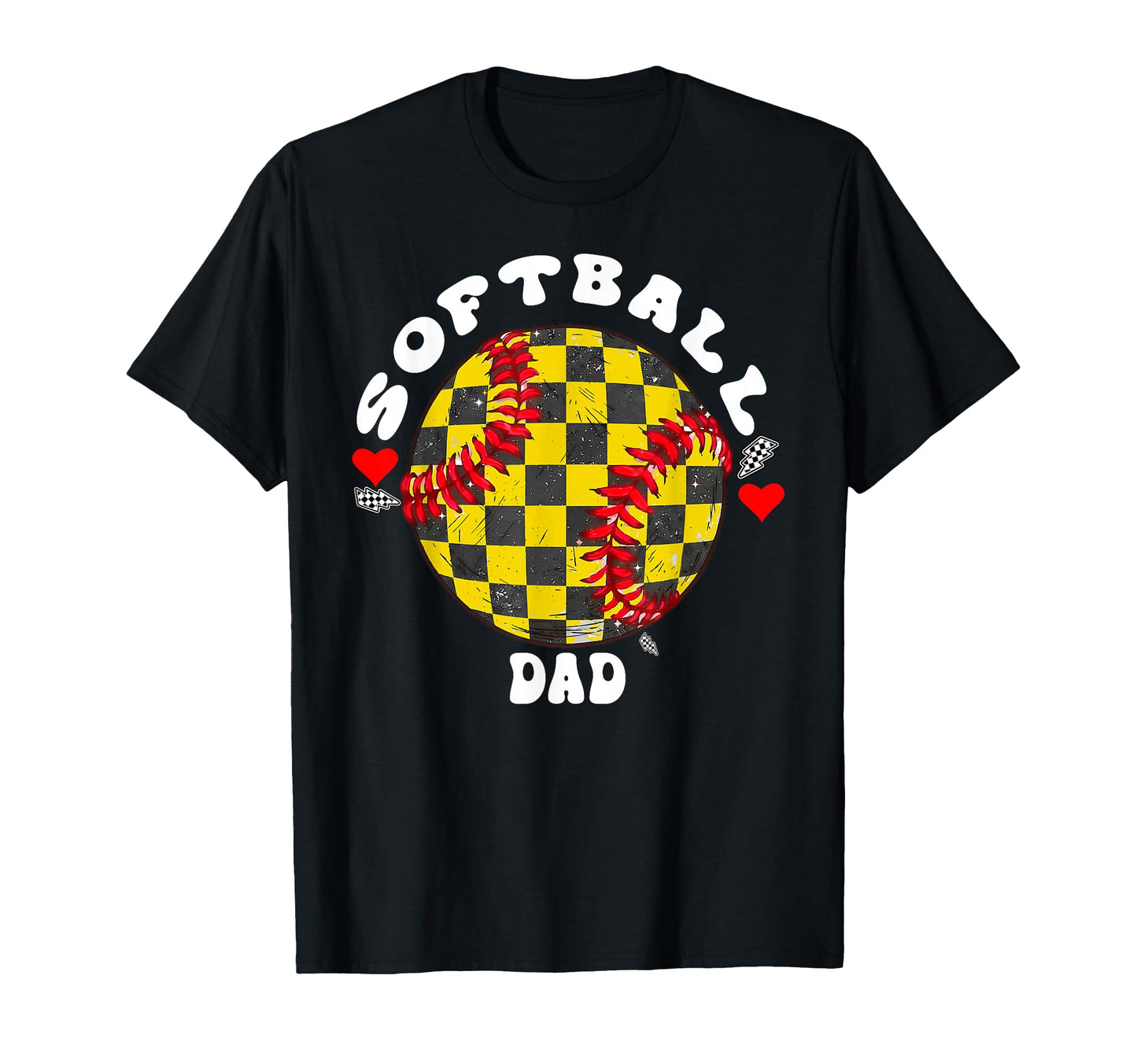 Softball Dad Checkerboard Heart T-Shirt - Minimalist Print for Adults - T-Shirt, Sweatshirt, Hoodie