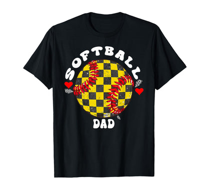 Softball Dad Checkerboard Heart T-Shirt - Minimalist Print for Adults - T-Shirt, Sweatshirt, Hoodie