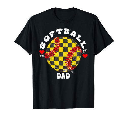 Softball Dad Checkerboard Heart T-Shirt - Minimalist Print for Adults - T-Shirt, Sweatshirt, Hoodie