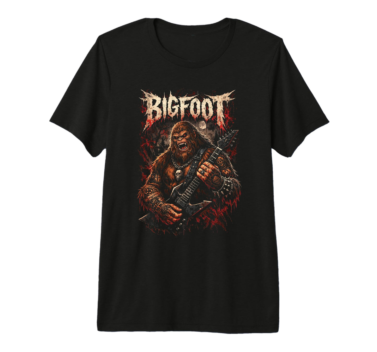 Bigfoot Heavymetal Sasquatch Guitar T-Shirt - Streetwear Style for Adults - T-Shirt, Sweatshirt, Hoodie