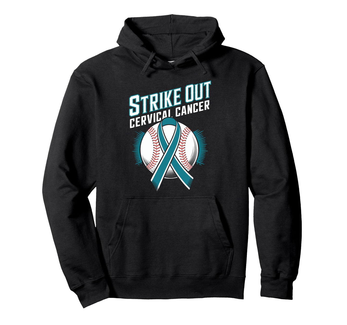 Teal Ribbon Baseball Strike Out Cervical Hoodie - Novelty Apparel Unisex - T-Shirt, Sweatshirt, Hoodie