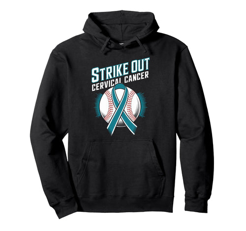 Teal Ribbon Baseball Strike Out Cervical Hoodie - Novelty Apparel Unisex - T-Shirt, Sweatshirt, Hoodie