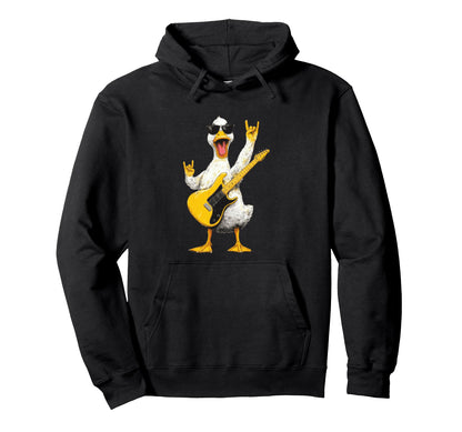 Rock Duck Funny Animal Guitarist Hoodie - Fun Novelty Design Men Women - T-Shirt, Sweatshirt, Hoodie