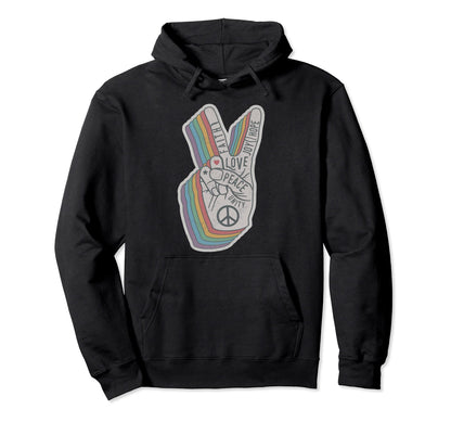 Distressed Rainbow Peace Hand Sign 60S Hoodie - Novelty Apparel Men Women - T-Shirt, Sweatshirt, Hoodie