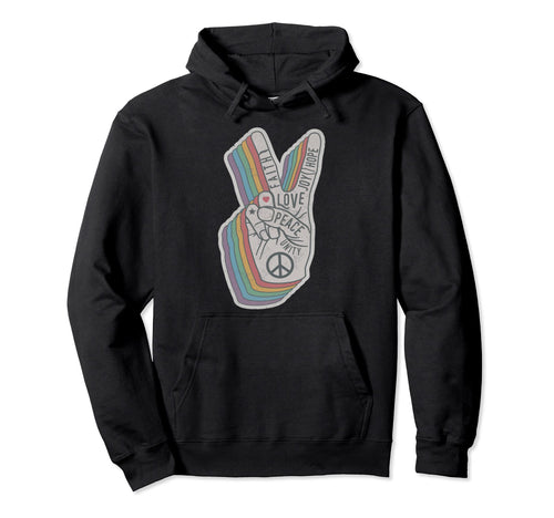 Distressed Rainbow Peace Hand Sign 60S Hoodie - Novelty Apparel Men Women - T-Shirt, Sweatshirt, Hoodie