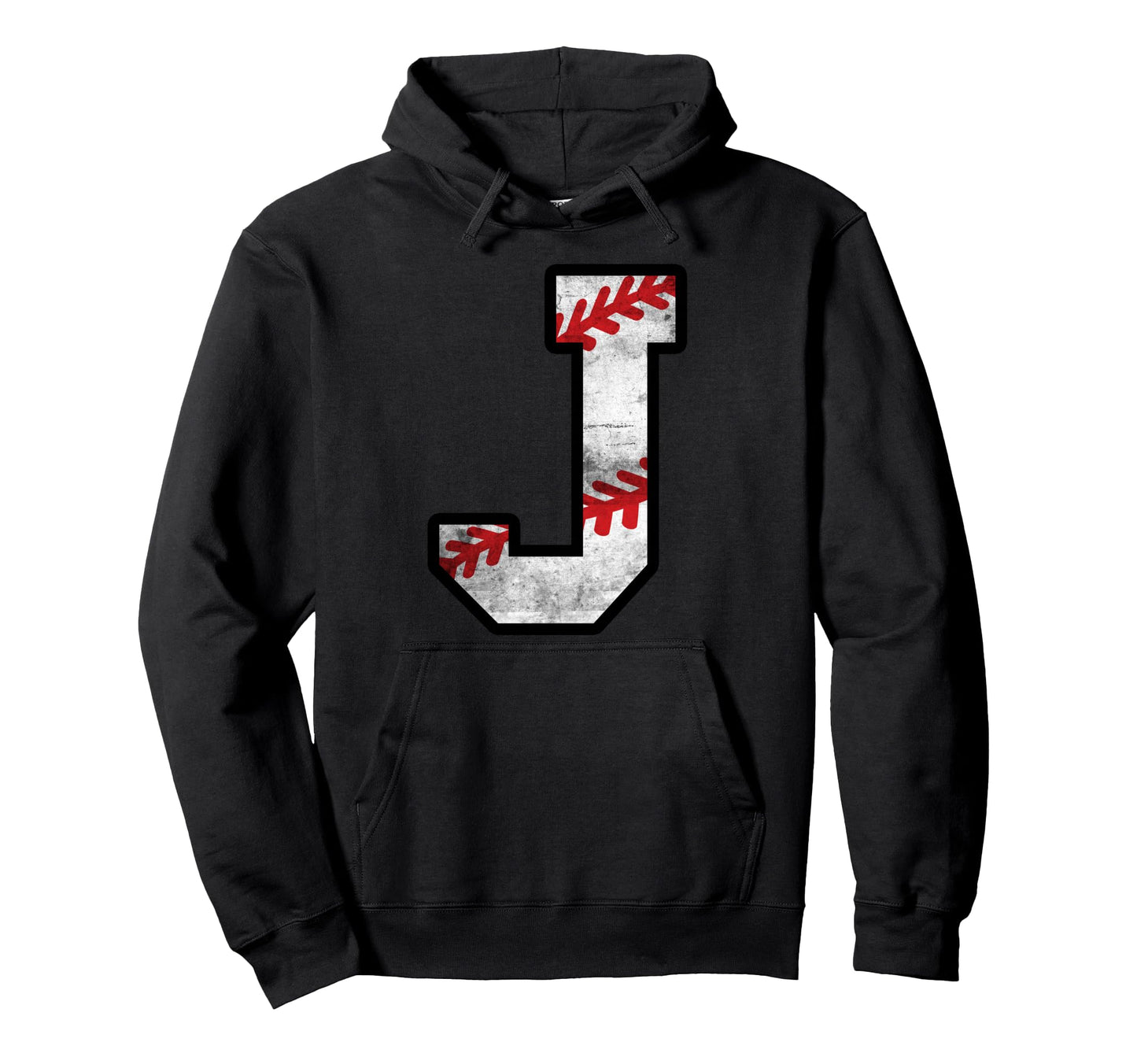 Distressed Baseball Letter J Hoodie - Minimalist Print Unisex - T-Shirt, Sweatshirt, Hoodie