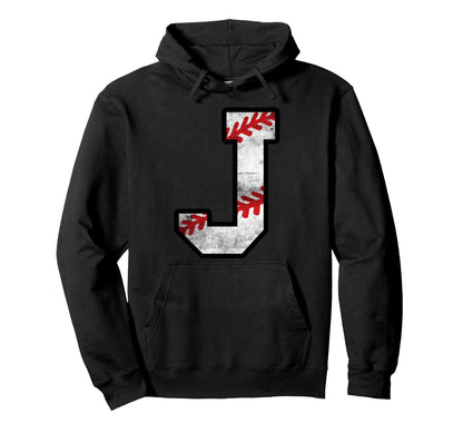 Distressed Baseball Letter J Hoodie - Minimalist Print Unisex - T-Shirt, Sweatshirt, Hoodie