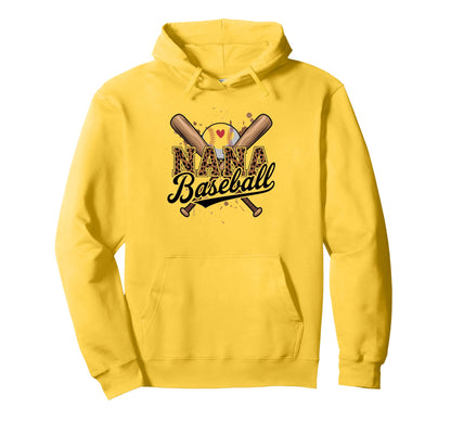 Baseball Nana Cheetah Crossed Bats Hoodie - Trendy Graphic for Adults - T-Shirt, Sweatshirt, Hoodie