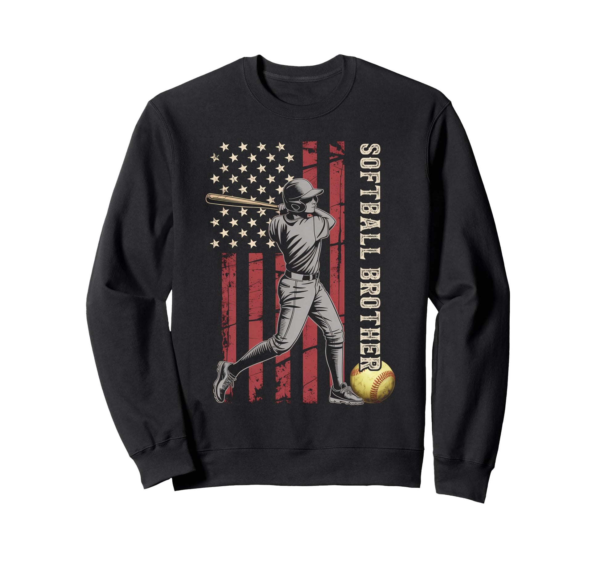 Softball Brother American Us Flag Sweatshirt - Graphic Print for Adults - T-Shirt, Sweatshirt, Hoodie