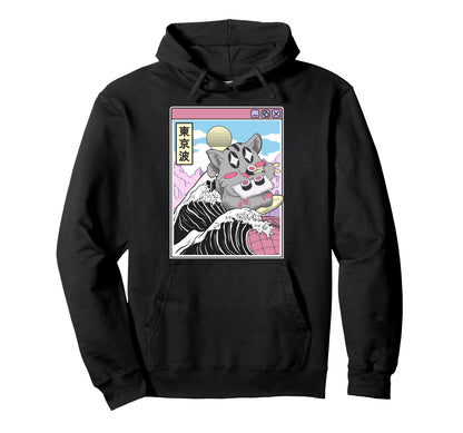 Cat Eating Sushi Surfing Kanagawa Wave Hoodie - Streetwear Style Unisex - T-Shirt, Sweatshirt, Hoodie