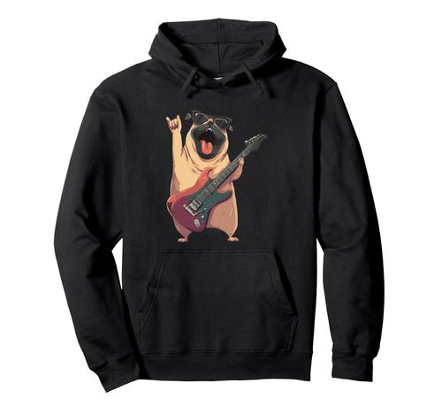 Rockstar Pug Sunglasses Electric Hoodie - Aesthetic Graphic Men Women - T-Shirt, Sweatshirt, Hoodie
