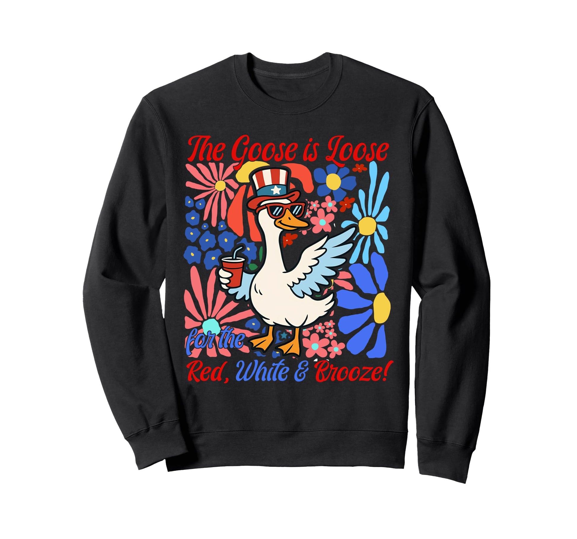 Boho Goose Is Loose Red White Sweatshirt - Casual Everyday Wear Men Women - T-Shirt, Sweatshirt, Hoodie