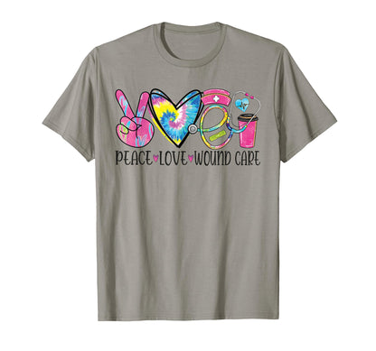 Peace Love Wound Care Nurse Nursing Heart T-Shirt - Graphic Print Unisex - T-Shirt, Sweatshirt, Hoodie