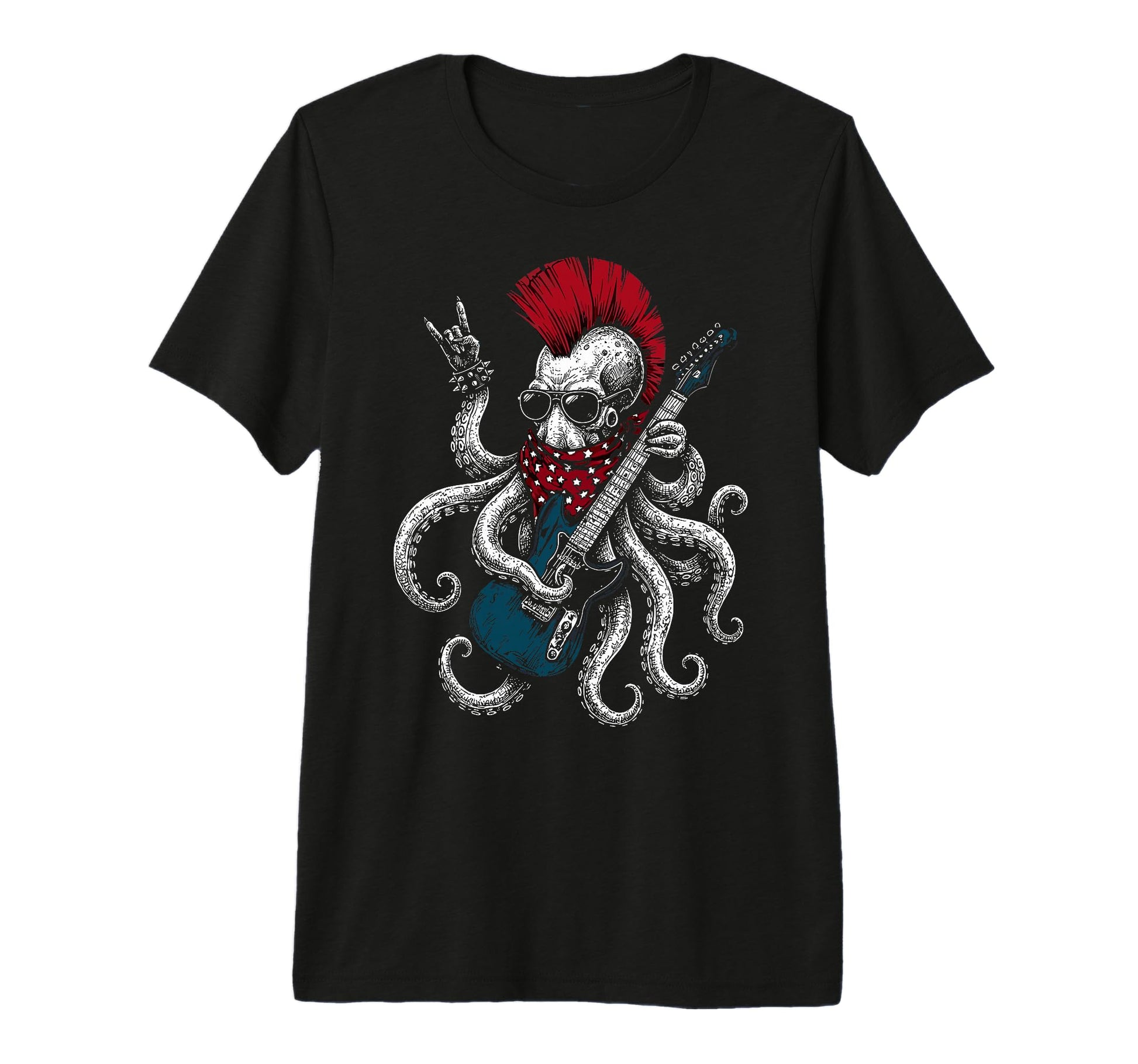 Funny Octopus Playing Guitar Usa T-Shirt - Casual Everyday Wear Men Women - T-Shirt, Sweatshirt, Hoodie