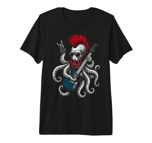 Funny Octopus Playing Guitar Usa T-Shirt - Casual Everyday Wear Men Women - T-Shirt, Sweatshirt, Hoodie