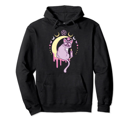 Kawaii Pastel Goth Creepy Cat Menhera Hoodie - Graphic Print Unisex - T-Shirt, Sweatshirt, Hoodie