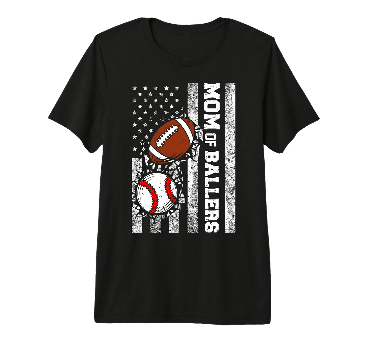 Mom Ballers Funny Usa Flag Football T-Shirt - Unique Graphic Men Women - T-Shirt, Sweatshirt, Hoodie