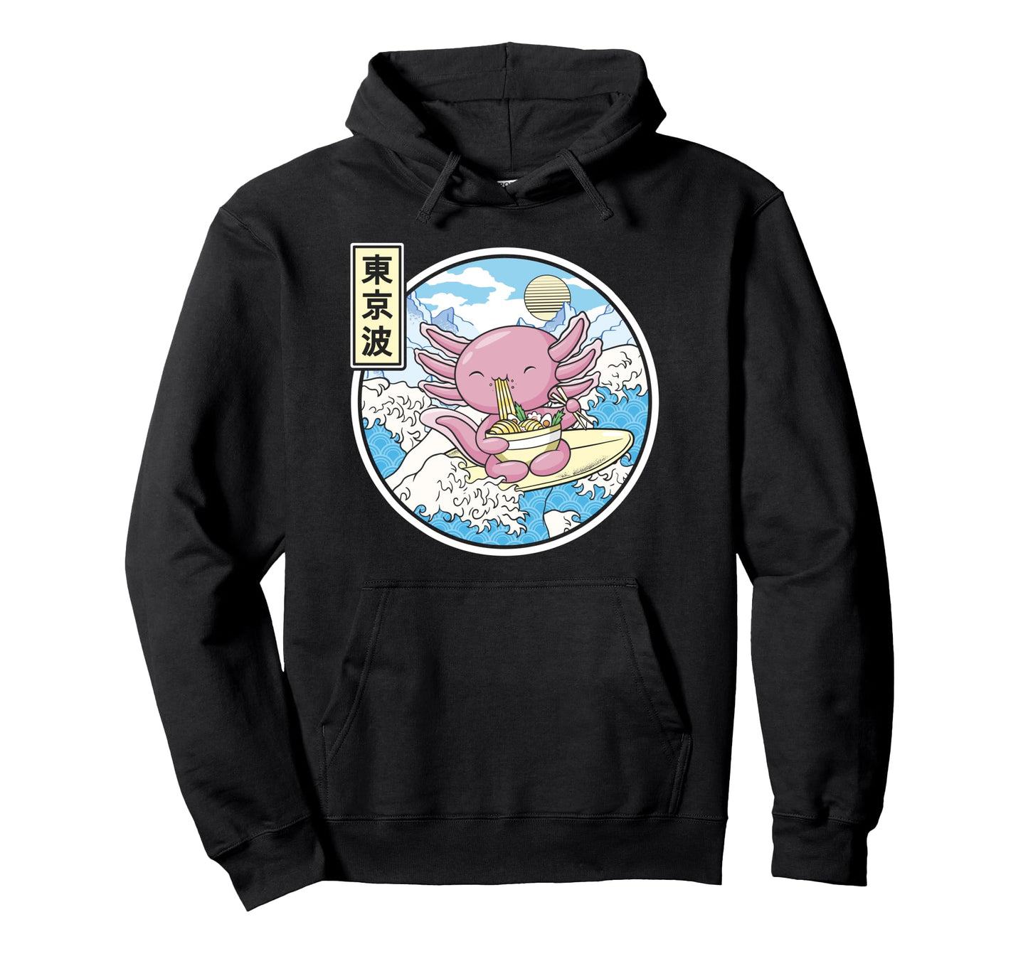 Axolotl Eating Ramen Japan Waves Anime Hoodie - Streetwear Style Men Women - T-Shirt, Sweatshirt, Hoodie