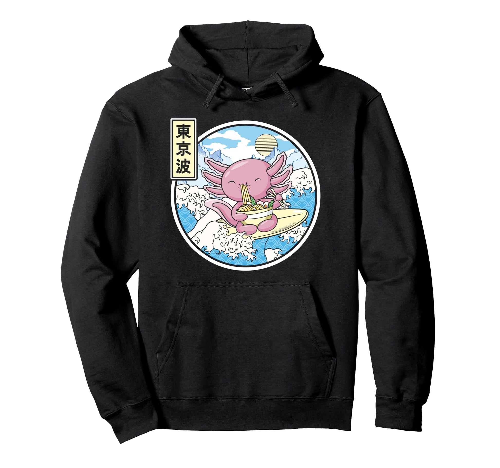 Axolotl Eating Ramen Japan Waves Anime Hoodie - Streetwear Style Men Women - T-Shirt, Sweatshirt, Hoodie