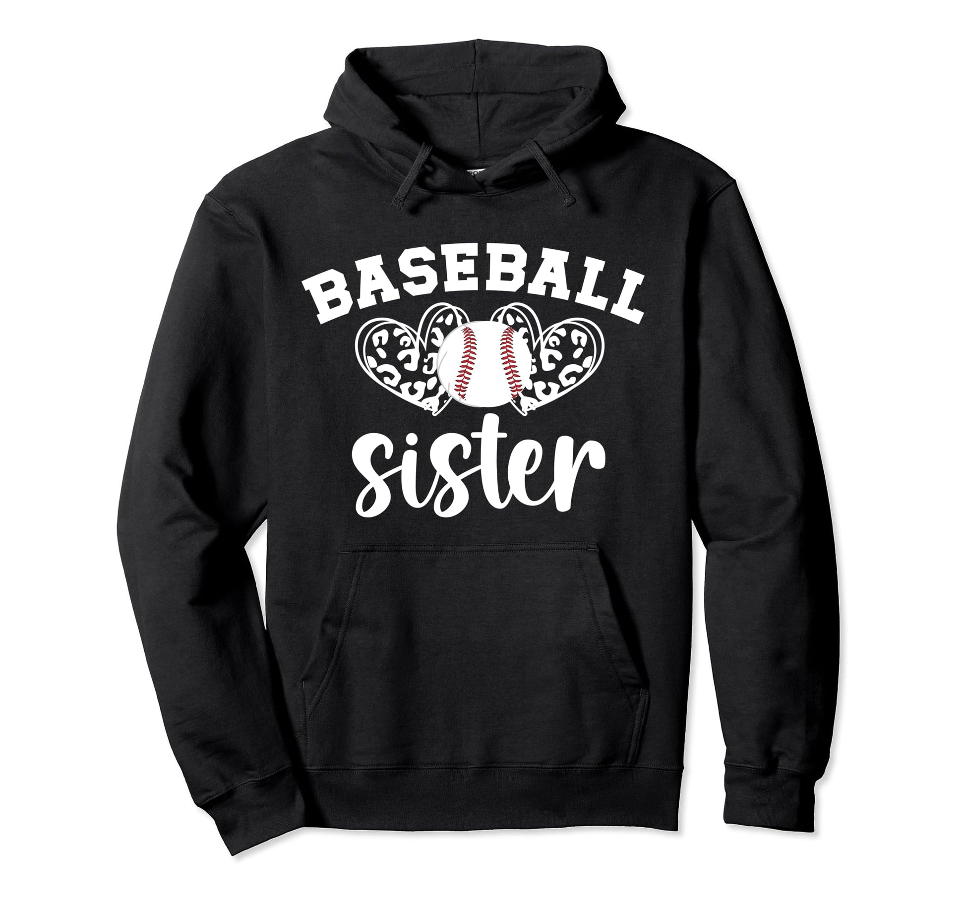Baseball Sister Baseball Player Heart Hoodie - Graphic Print for Adults - T-Shirt, Sweatshirt, Hoodie