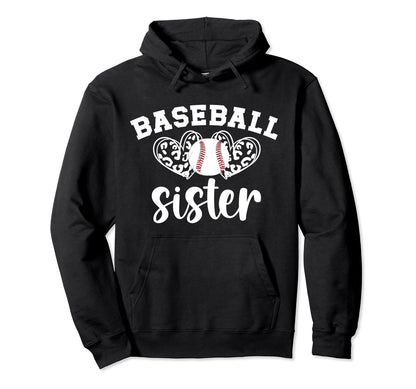 Baseball Sister Baseball Player Heart Hoodie - Graphic Print for Adults - T-Shirt, Sweatshirt, Hoodie