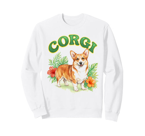 Corgi Groovy Floral Corgi Sweatshirt - Casual Everyday Wear Unisex - T-Shirt, Sweatshirt, Hoodie