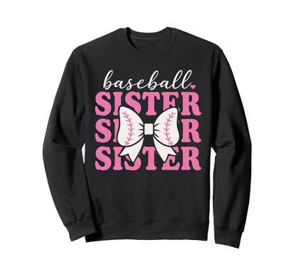 Baseball Sister Coquette Bow Sweatshirt - Casual Everyday Wear for Adults - T-Shirt, Sweatshirt, Hoodie