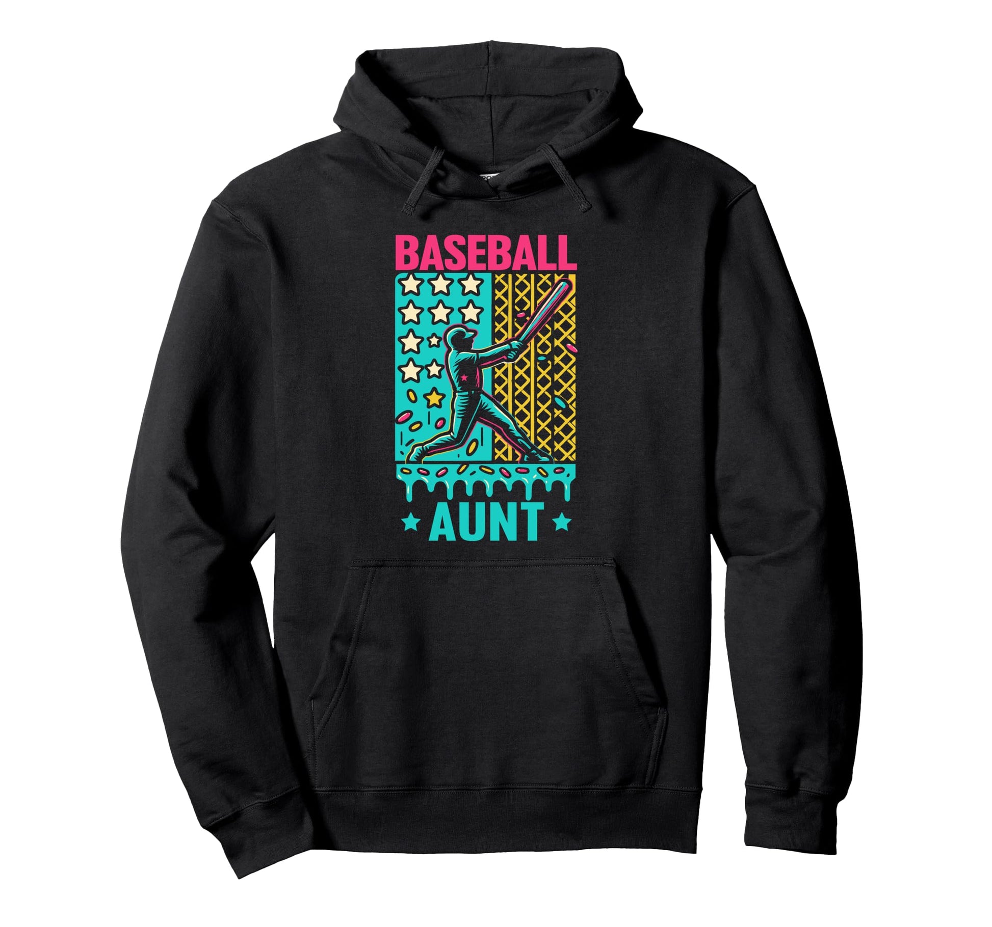 Baseball Aunt Ice Cream Drip Game Day Hoodie - Graphic Print Unisex - T-Shirt, Sweatshirt, Hoodie