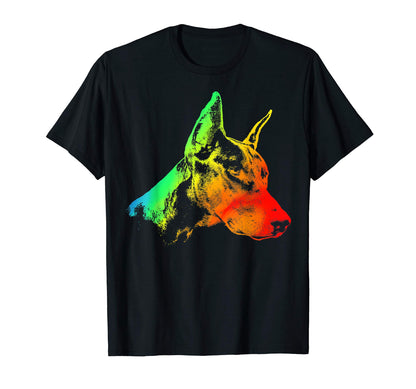 Doberman Pinscher Colorful Rainbow T-Shirt - Graphic Print Unisex - T-Shirt, Sweatshirt, Hoodie