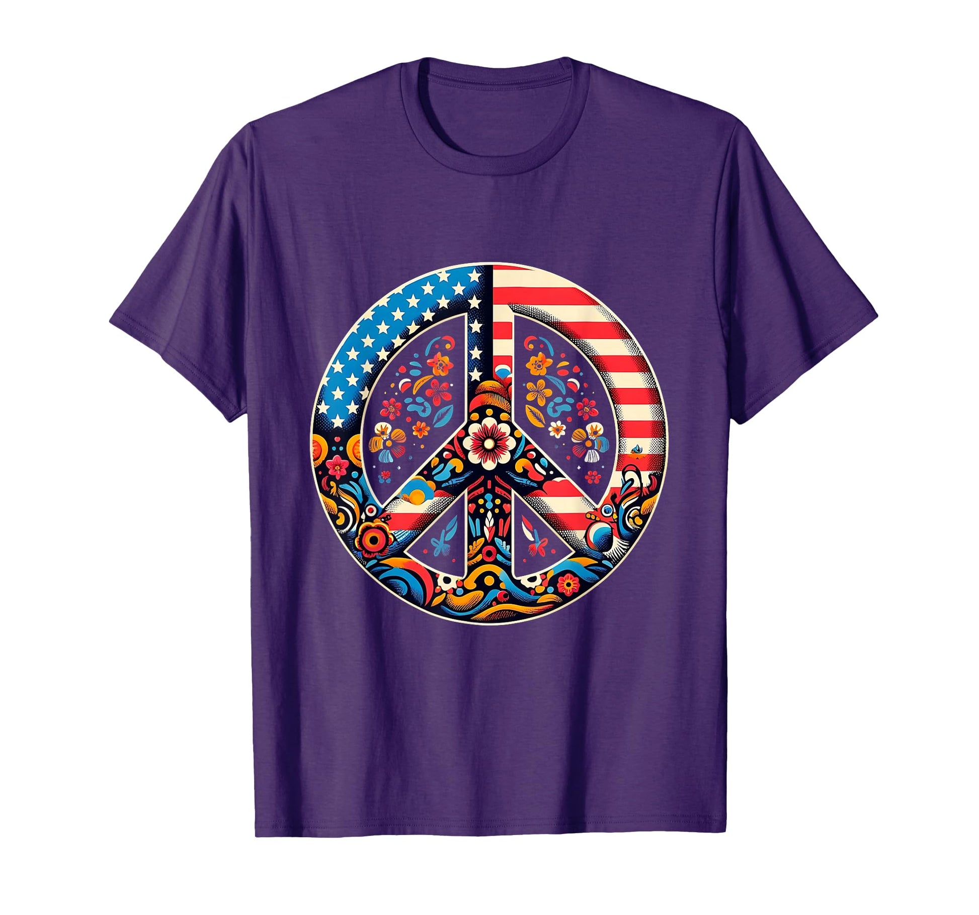 Patriotic Peace Sign Floral Symbol T-Shirt - Minimalist Print Men Women - T-Shirt, Sweatshirt, Hoodie
