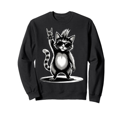 Funny Cat Loving Rock And Roll Sweatshirt - Custom Art Print for Adults - T-Shirt, Sweatshirt, Hoodie