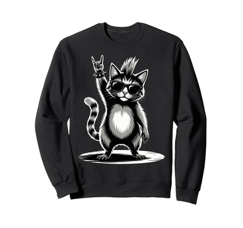 Funny Cat Loving Rock And Roll Sweatshirt - Custom Art Print for Adults - T-Shirt, Sweatshirt, Hoodie