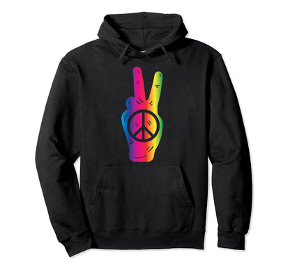 Peace Hand Sign Rainbow Love Hippy 70S 60S Hoodie - Novelty Apparel Unisex - T-Shirt, Sweatshirt, Hoodie