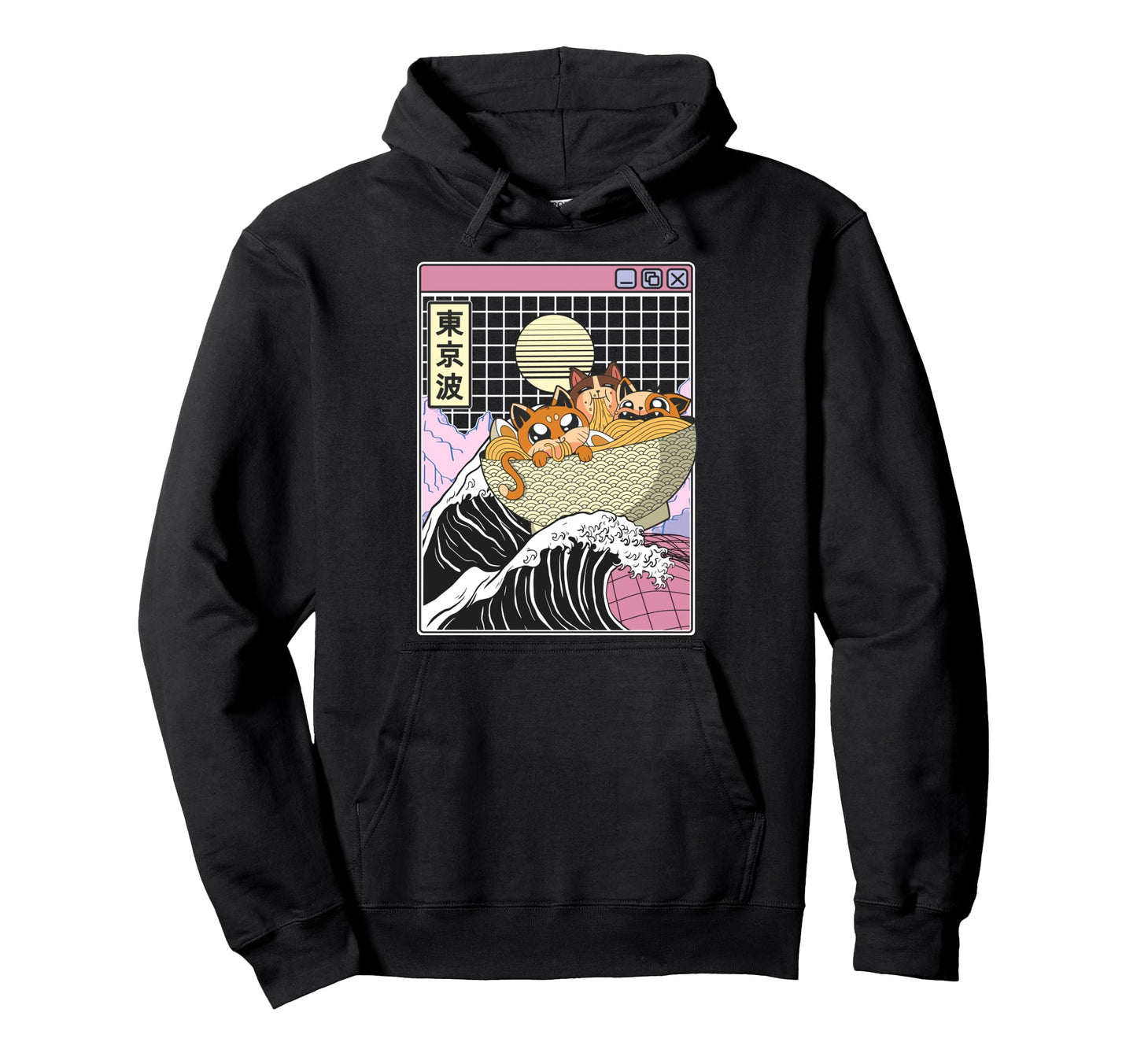 Cats Eating Ramen Kanagawa Wave Kawaii Hoodie - Unique Graphic Men Women - T-Shirt, Sweatshirt, Hoodie