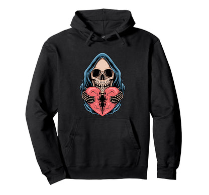 Broken Heart Death Skull Hoodie - Casual Everyday Wear for Adults - T-Shirt, Sweatshirt, Hoodie