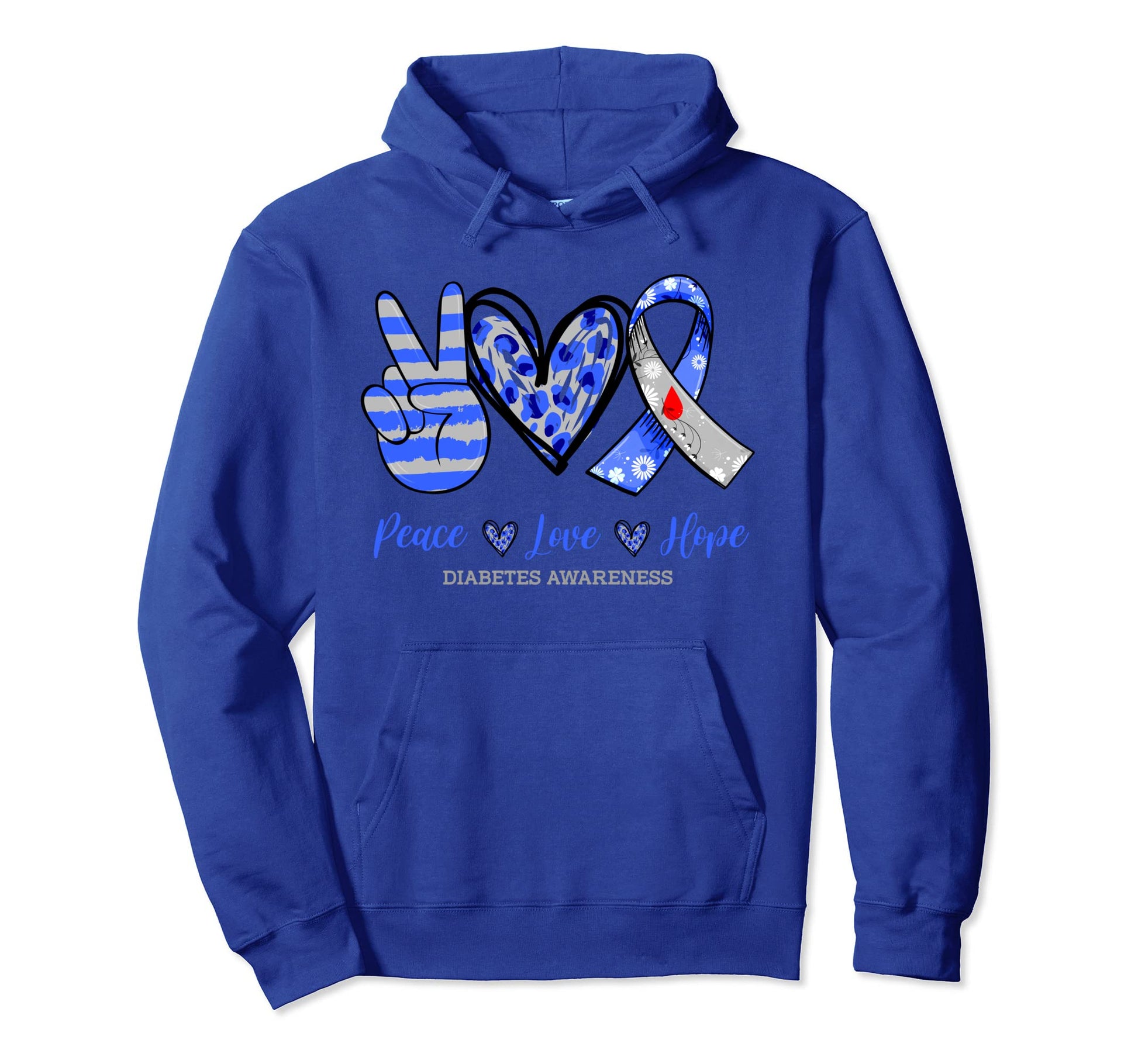 Diabetes Floral Ribbon Leopard Heart Peace Hoodie - Graphic Print Unisex - T-Shirt, Sweatshirt, Hoodie