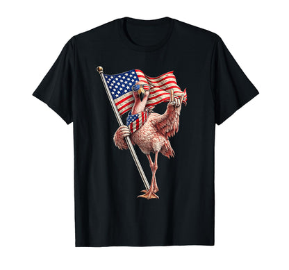 Patriotic Flamingo Rock American Flag Usa T-Shirt - Trendy Graphic Unisex - T-Shirt, Sweatshirt, Hoodie