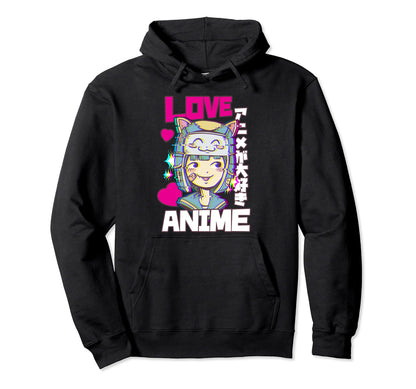 Japanese Vaporwave E Love Anime Hoodie - Casual Everyday Wear for Adults - T-Shirt, Sweatshirt, Hoodie